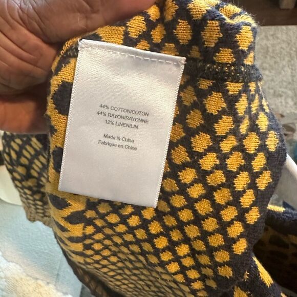 Tory Burch - Yellow & Navy Printed Short Sleeve Knit Sweater S - Picture 7 of 7